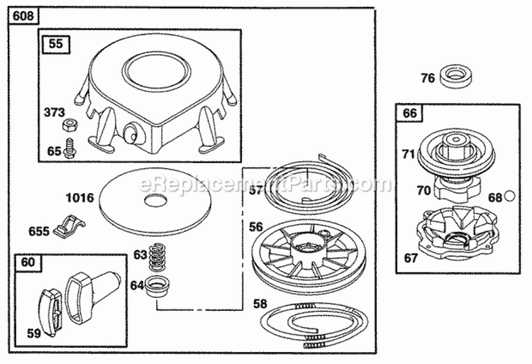 Rewind Assy Diagram and Parts List for 28C702-0015-01  Briggs and Stratton Engine